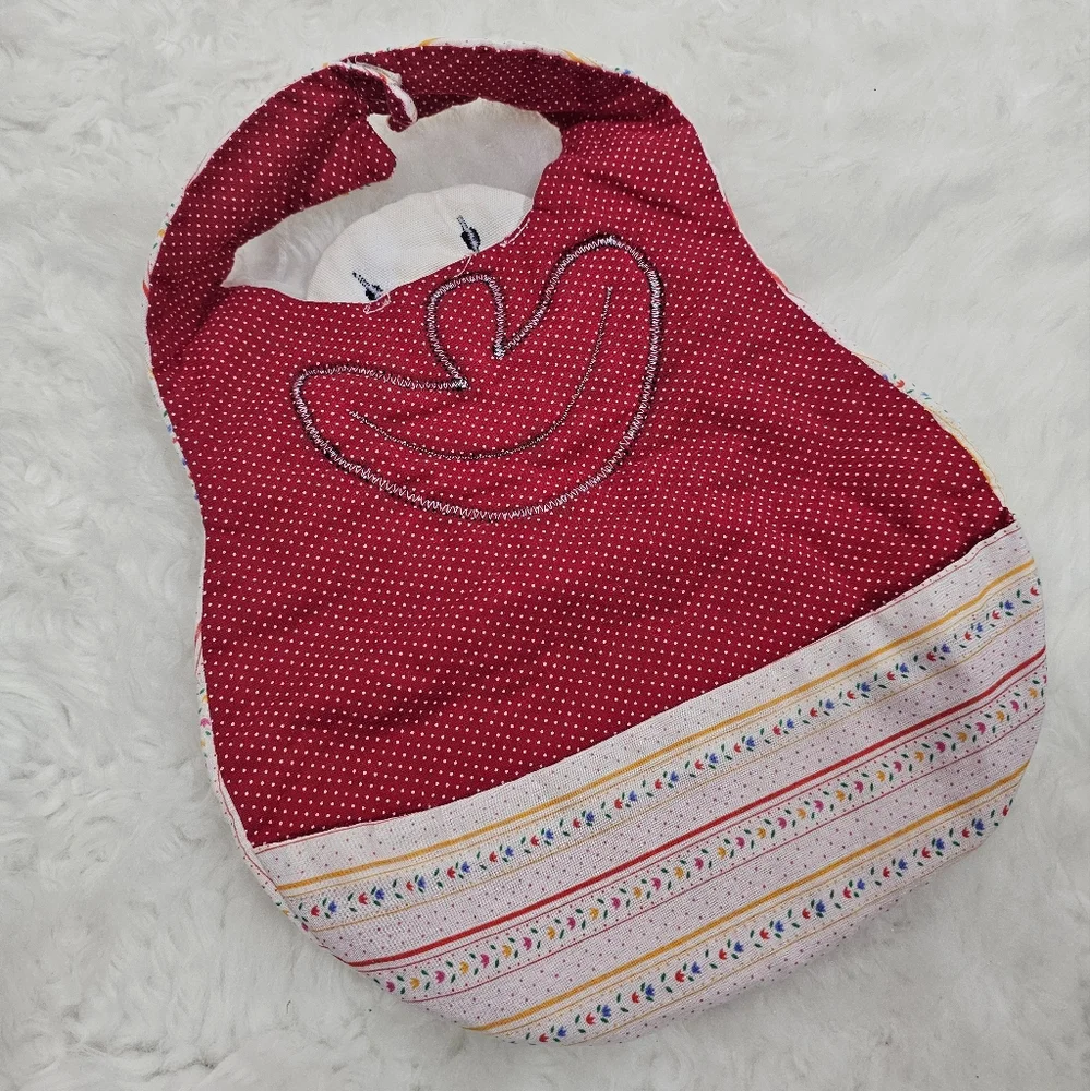 Vintage Handmade Clown Eyelet Lace Trim Baby Bib Polka Dot